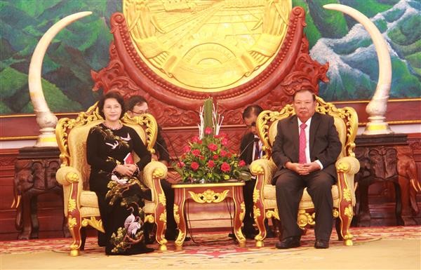 NA Chairwoman Nguyen Thi Kim Ngan meets Lao Party General Secretary and President  - ảnh 1